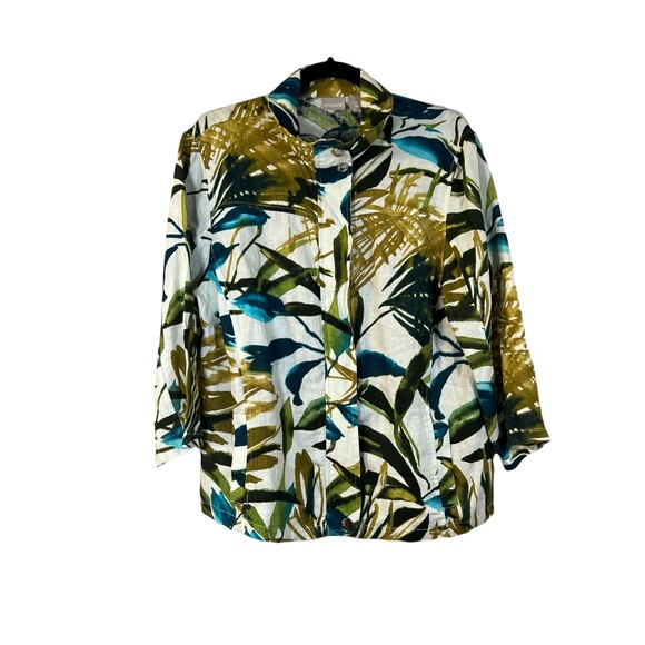 Chico's Zip-Front Tropical Print Linen Shacket Jacket Size 2 (12/14) - Picture 1 of 5